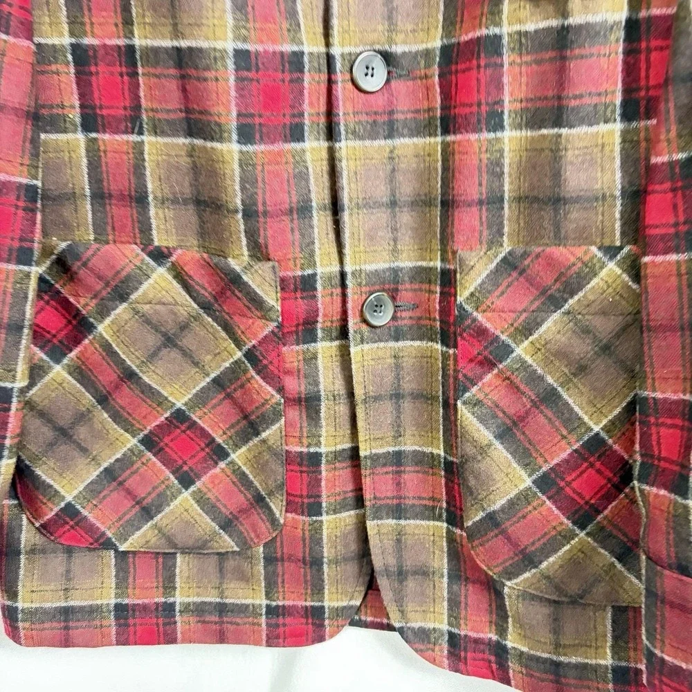 Vintage Pendleton Fitted Pure Virgin Wool Blazer Red‎ Tartan Plaid USA Made Sz S